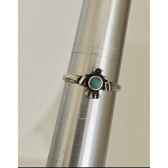 Vintage Fred Harvey Era Sterling Silver Turquoise Thunderbird Ring Sz 5.25 1.4g - Picture 4 of 5